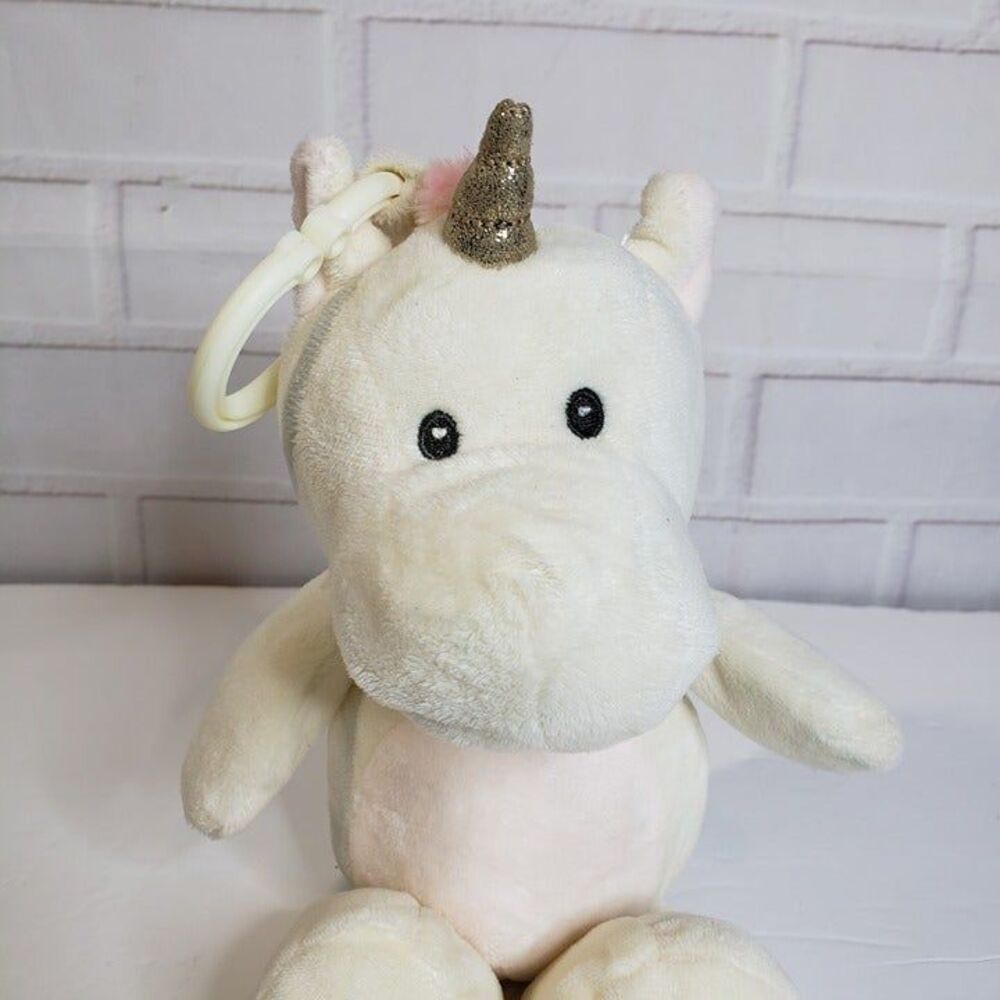 Kellytoy Baby Girl Hanging Pink Unicorn Stroller Clip on Rattle Plush Toy 10"